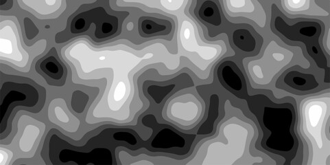 Gray Stylized Bokeh Effect Topographic Contour Scheme and Terrain on old paper. Geographic mountain terrain. Contour map background. Cartographic Weave with seamless striped patterns and wavy edges