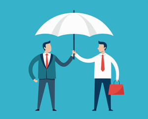 Employee runs into umbrellar seeking protection stock illustration