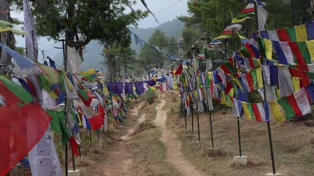 Prayer flags on a hill over the town, Chang Gewog, Thimphu, Bhutan