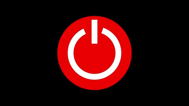 red colour power button icon animation on black background. Off power button concept.