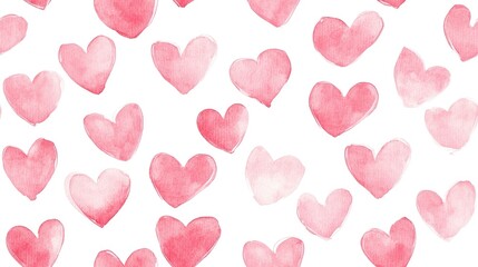 Seamless background pattern featuring whimsical pink watercolor hearts Hand drawn design