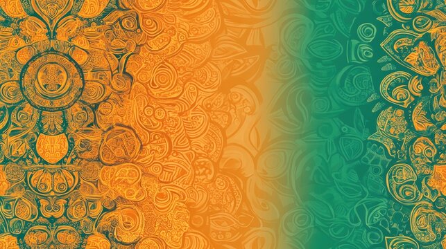 Baby shower flyer and banner template featuring a mandala background with Indian design elements Raster wedding invitation thank you card save the date and baby shower cards in orange green and ye - Powered by Adobe