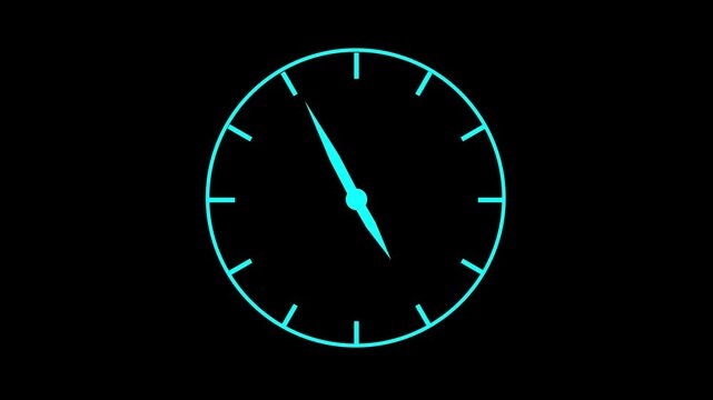 Syan colour digital clock animation icon on black background.