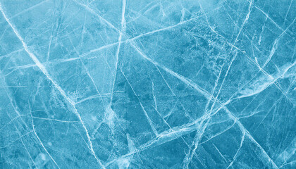 Abstract natural ice texture. Freezy ice surface. Blue backdrop with cracks and scratches on frozen water. Banner. winter background for your projects