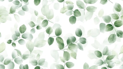 Seamless natural backdrop featuring green flowers made up of leaves and trees against a white background Suitable for printing packaging and textiles