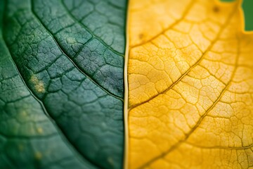 Green and yellow leaf showing aging process