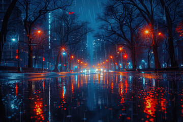 Fototapeta premium City Rain Night Reflections