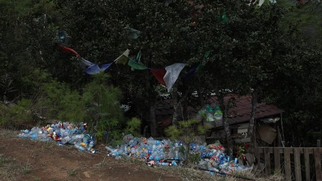 Plastic bottles collected in Kuenselphodrang Nature Park, Thimphu, Bhutan