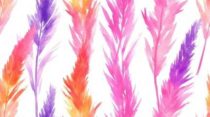 Obraz premium Seamless Summer Plant Watercolor Print with Gradient Repeated Hippie Beach Style Doodle Continuous Nature Design Vivid Simple Quill Wallpaper