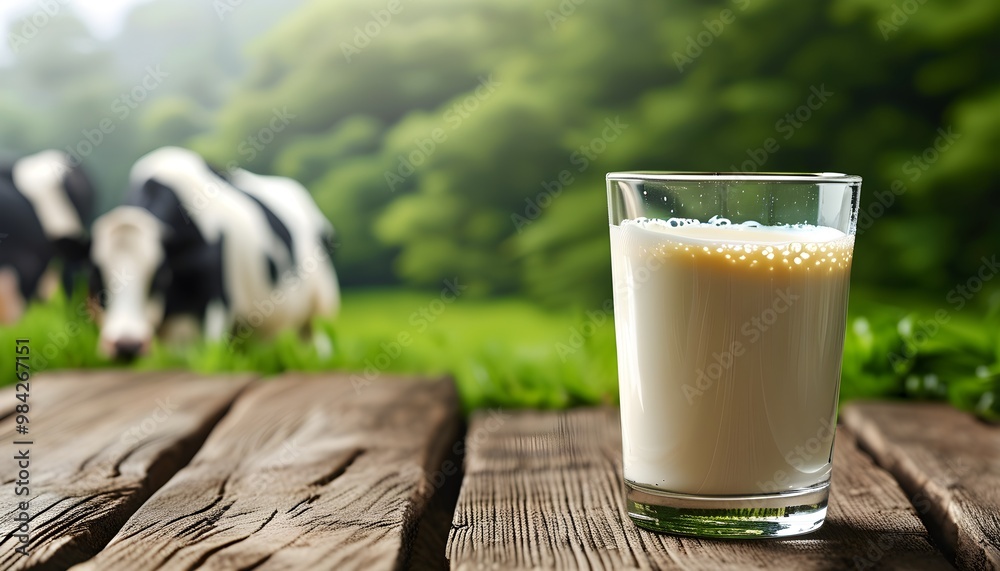 Wall mural rich creamy top of fresh nonhomogenized glass of milk showcasing quality eco-friendly dairy farming 