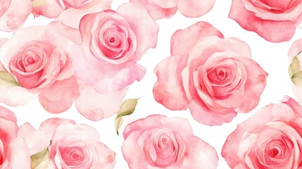 Fototapeta premium Seamless pattern featuring pink watercolor roses