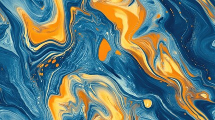 Blue orange and olive seamless tile with a marbleized pattern