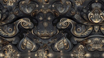 Elegant abstract design featuring dark shadows and paisley motifs Seamless pattern or texture with a kaleidoscopic popular oriental style