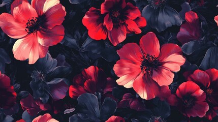 Seamless dark floral texture background featuring a bold realistic flower glitch pattern Large petal scale blooms create a grunge all over print Elegant and trendy design suited for modern fashion