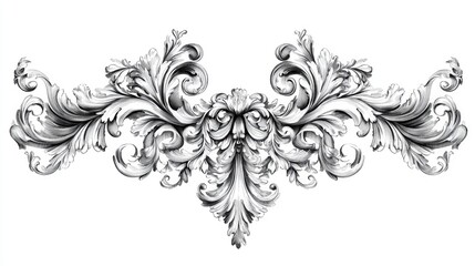 Line art illustration of a decorative filigree border or frame in vintage baroque style with elegant calligraphy elements