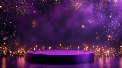 Banner design for diwali festival and podium,Diwali light decoration candle with fireworks,Stage,Product display Showcase design sparkle background,Deepavali,Dipavali,3D podium illustration.