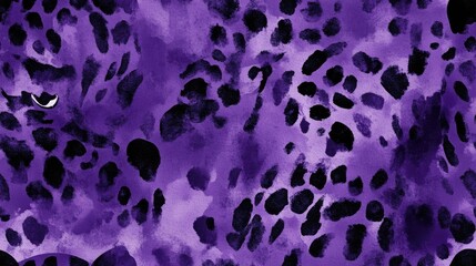 Seamless Skin Trendy Watercolor Design Black Seamless Drawing Violet Paint Animal Ornament Black Illustration Brush Print Exotic Jungle Art Natural Leopard
