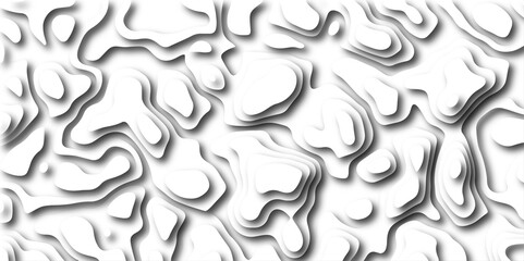 3D Papercut Stylized White Topographic Contour Scheme and Terrain. Geographic mountain terrain. Contour map background. 3D Cartographic Weave with seamless striped patterns and wavy Shapes.