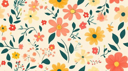 Charming floral motifs in a spring themed seamless pattern background Flat flower design for a stylish fabric pattern