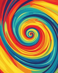 Vibrant swirling curves create a colorful spiral pattern against a bright backdrop resembling an energetic tornado in this line art illustration
