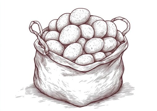 recommend clip art: Cartoon style line art illustration featuring a bag filled with potatoes