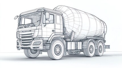 Wireframe illustration of a concrete mixer truck.