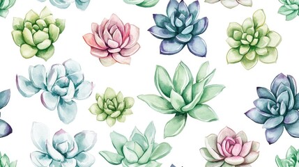 Fototapeta premium Succulent pattern in watercolor style