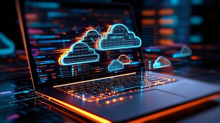 Laptop Displaying Cloud Computing Interface in a Data Center Environment