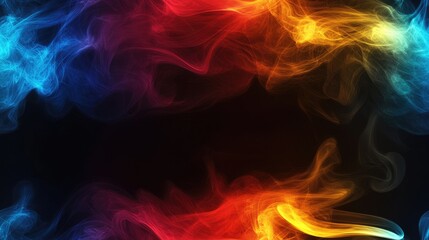Fototapeta premium Movement of colorful smoke on a black background featuring shades of blue red and yellow
