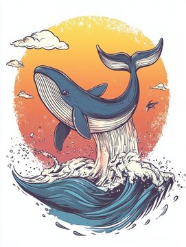 recommend clip art: Line art illustration featuring a warm gradient design of a cartoon whale spouting water