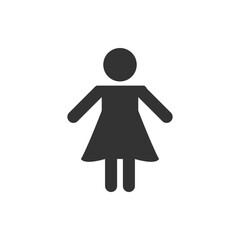 Female Figure Icon in Black and White. black and white female icon. Ideal for use in signage, design, and interface elements. Represents a woman or girl in a universal format.