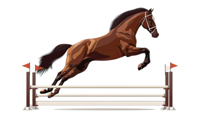 Equestrian sport: rider in jumping show (isolated on white). horse, barrier