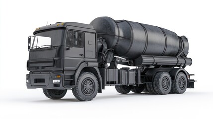 A black cement mixer truck isolated on a white background.