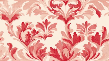 Luxury classic ornament with royal Victorian texture for wallpapers prints textiles or fabrics Baroque vintage damask seamless pattern in red and pink hues