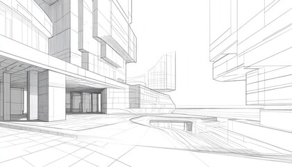 Line art illustration showcasing architectural design in a 3D perspective