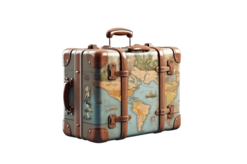 Travel suitcase on transparent background. PNG. Cut out. Travel related themes. Travel departure. Holidays. Travel agency. Travel news. Image for graphic designer. Image for flyers. Image for website.