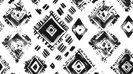 Fototapeta premium Seamless monochrome pattern featuring black and white ethnic elements with a watercolor effect suitable for textile prints fashion designs and packaging