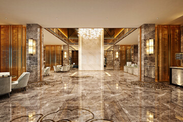 3 render luxuty elegant building reception lobby