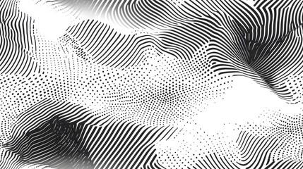 Abstract geometric pattern featuring fading diagonal wavy lines and halftone stripes Optical art texture in a trendy black and white design Horizontally seamless pattern suitable for decor and pri