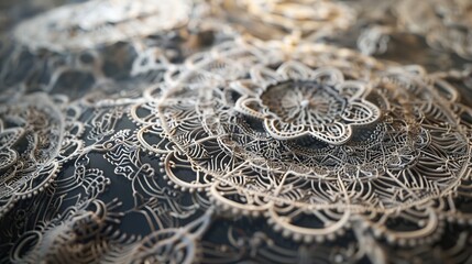 Obraz premium Close-up of a detailed lace pattern with intricate designs and delicate textures