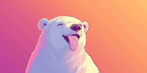 Line art illustration featuring a warm gradient drawing of a cheeky cartoon polar bear playfully sticking out its tongue