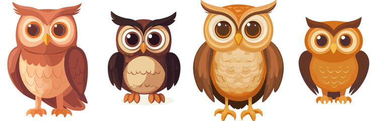 Naklejka premium Set of a 3D cute owl clipart, isolated on transparent background.