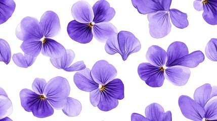 Obraz premium Seamless pattern of watercolor purple violets in spring