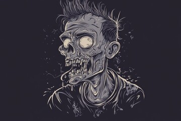 Line art illustration of a humorous zombie character Horror theme Isolated design on a dark background
