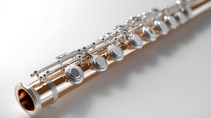 Naklejka premium Close-Up High-Resolution Image of a Flute with Reflective Metal and Precision Details
