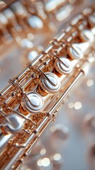 Obraz premium Close-Up of Realistic Silver Flute Captured in High-Resolution with Polished Metal Surface Image