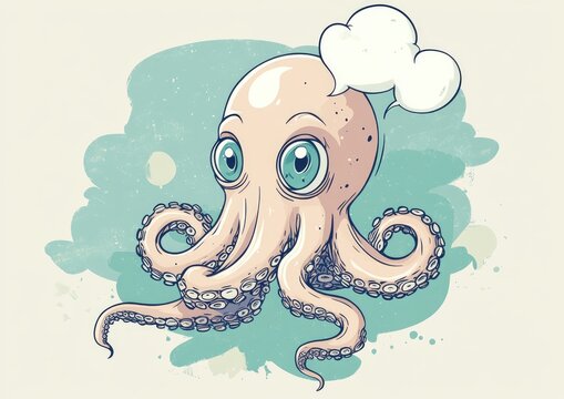 recommend clip art: Cartoon octopus illustration featuring a thought bubble in a line art style