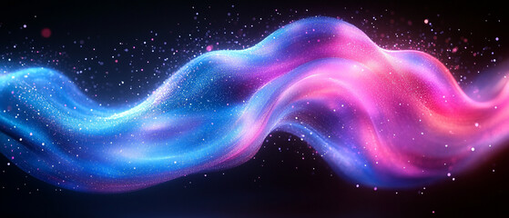 Fototapeta premium Vibrant abstract waves of color, blending pink and blue hues against a dark background, creating a dynamic and captivating energy.