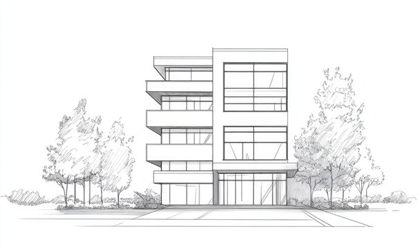 recommend clip art: Line art illustration of a contemporary building design outline