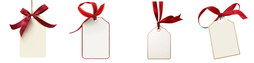 Set of a Christmas gift tag with ribbon, isolated on a transparent background.